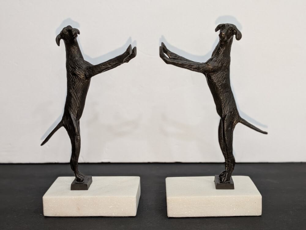 Golden Retriever Bookends Dog Global Views Brass w/ Marble Base